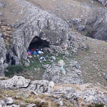 Crowded cave with our tent on the very right center side